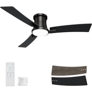 BatQueen 52 Inch Ceiling Fans Black Lights and Remote,White Low Profile Ceiling Fan with Light,Flush Mount,Reversible,6 Speeds,3CCT Dimmable,for Bedroom,Living Room,Indoor Patio