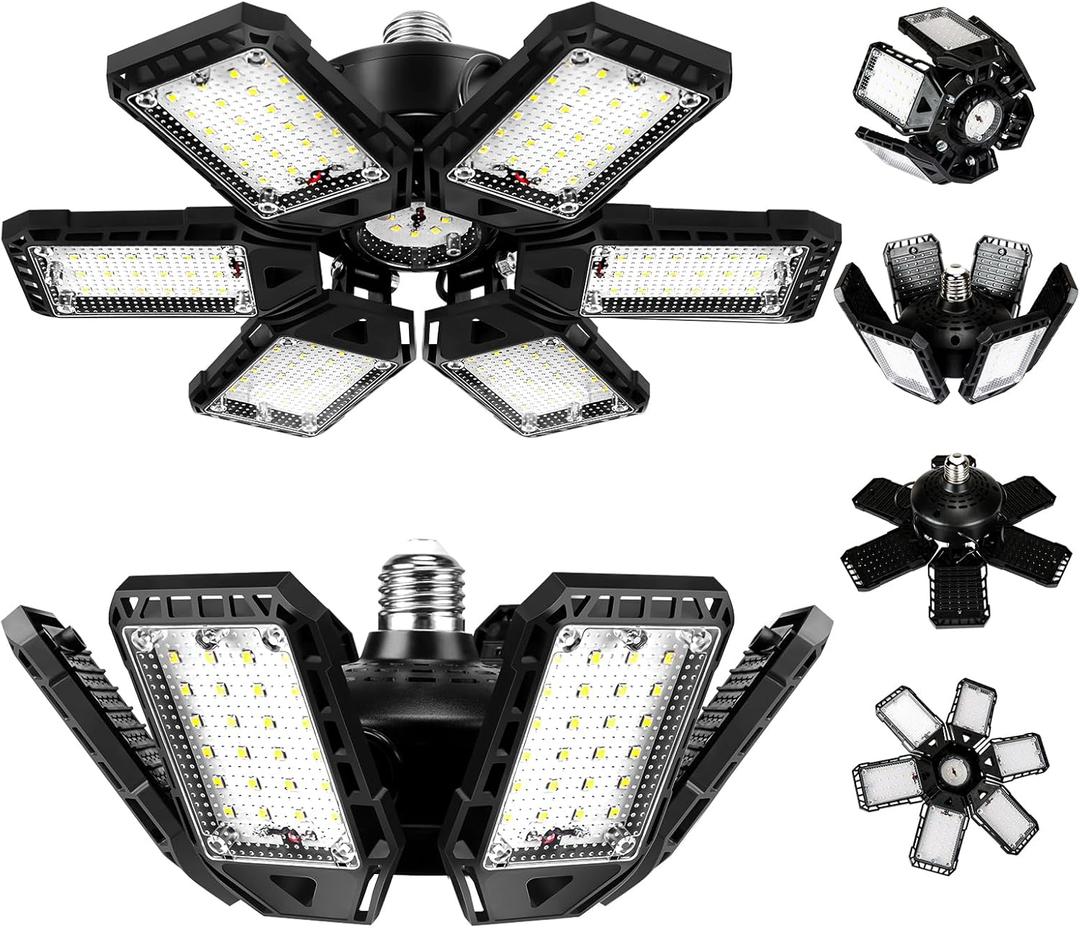 LED Garage Lights Bulb 2 Pack 180W 18000LM 6500K Led Shop Light with 6 Plus 1 Deformable Panels Basement Barn Ceiling Lights for E26/E27, Size: 6+1 Panels-180W-2 Pack