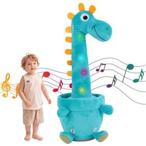 LLUKEME Dancing Talking Giraffe Toy, Stuffed Animal Baby Toy Repeating What You Say, Glowing Musical Electronic Giraffe Gifts for Toddlers 1-3 Years Old (Dancing Dinosaur)