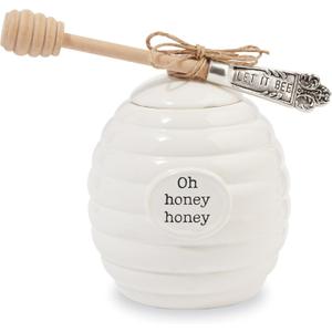 Mud Pie Honey Pot Serving Set, 4x3, White