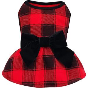 KYEESE Christmas Dog Dress Red Buffalo Check Dog Dresses with Bowtie Dress (X-Large)
