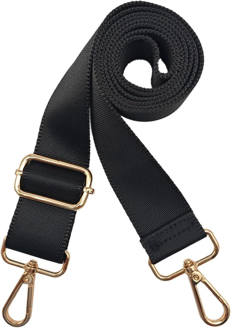 Hibate 1.5" Wide Replacement Crossbody Bag Strap for Women's Handbags Shoulder Straps - Black w/Gold Clips