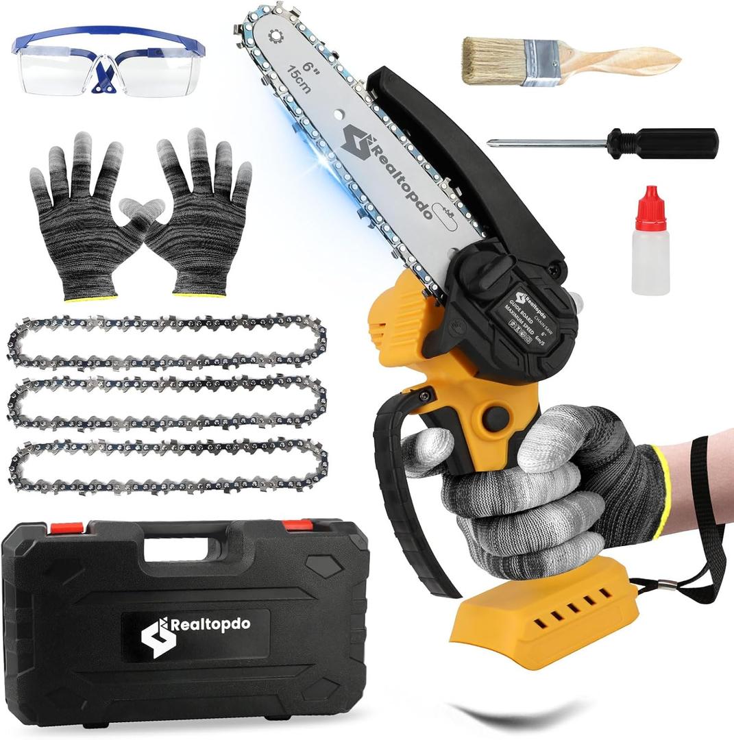 6 In Chainsaw for DeWalt Battery 20v - Mini Electric Cordless Brushless Chain Saw Handheld Compact Portable Mobile Small Trimming Pruning Chainsaw Set(Not Battery)