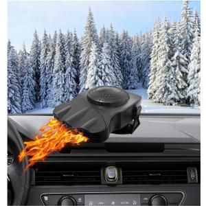 Car Heater, 12V 150W 2 in 1 Portable Auto Windscreen Defrost Defogger with Rotating Base, Car Heating or Cooling Fan That Plugs into Cigarette Lighter for Car Sedan (Black, Normal)