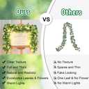 2Pcs Eucalyptus Garland with Lights, Greenery Garland, Green Garland with Flowers, 5.9FT Artificial Faux Eucalyptus Leaves Vines for Table Mantle Home Wedding Party Indoor Outdoor Decor
