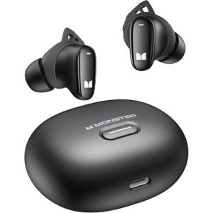 Monster N-Lite 206 Bluetooth Earbuds Wireless Earphones Bluetooth 5.4 in-Ear Earbuds Headphones Built-in Mic, Touch Control, IPX6 Waterproof, Comfortable Fit, Type-C Charging, 25H Playback, Black