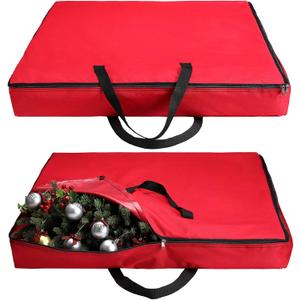 Oudain Pop Up Christmas Tree Storage Bag Large Storage Container Oxford Polyester Christmas Tree Bag with Handles and Zippers for Pop Up Xmas Decorations(30 x 30 x 4.3 Inch,Red)