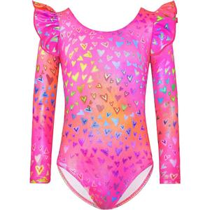 Nymphperi Gymnastics Leotards for Girls Ruffle Long Sleeve Practice Outfits Kids Dance Bodysuits, Size 140