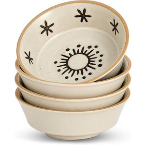 Stoneware Dipping Sauce Side Dishes Set of 4-3.7" Rustic Condiment Bowls - Handcrafted Ceramic Appetizer Plates for Sushi Soy, Charcuterie,Snack, Cheese Boards(Sun)