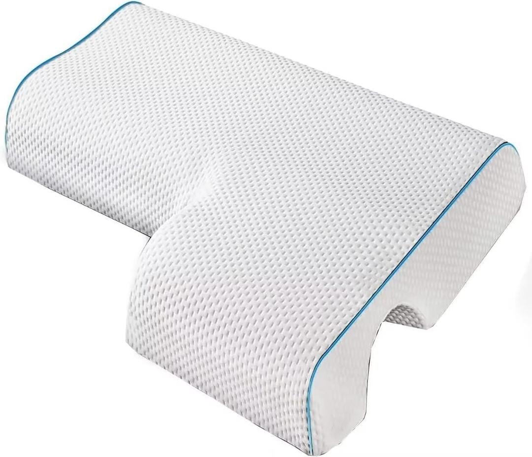 Arched Cuddle Pillow, Side Sleeper Pillow for Adults with Arm Hole, Slow Rebound and Breathable Memory Foam, Couple Cuddle Sleep Pillows, Ergonomic Support for Head, Neck and Arm with Pillowcase, L