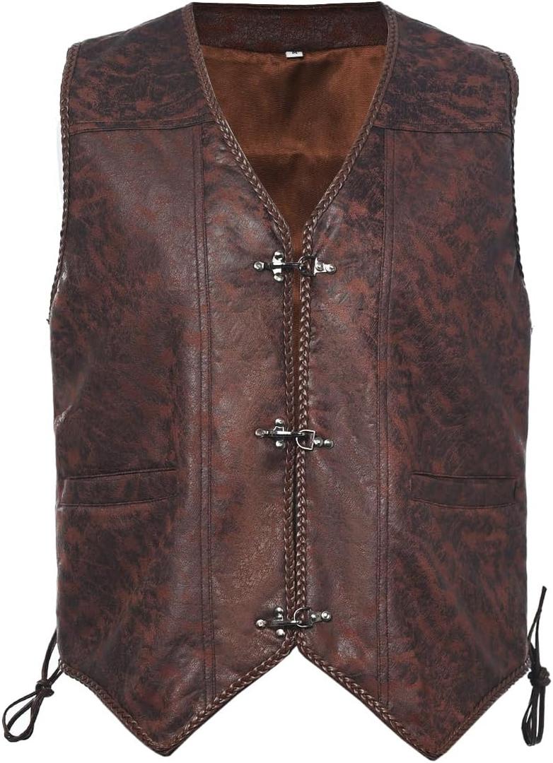 Mens Renaissance Pirate Vest Medieval Vintage Sleeveless Waistcoat Halloween Viking Cosplay Costume (M)