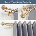 Double Curtain Rod, 1 inch Window Telescoping Drapery Double Rod 36 to 72 Inches (3-6 Feet), Classical Ball Finials,Premium Aluminum Brackets,Warm Gold