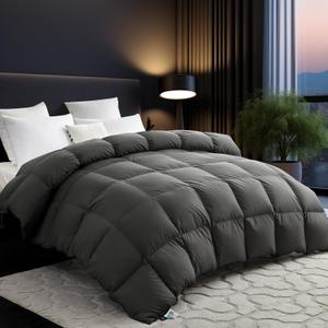 L LOVSOUL Organic 75% Goose Down Fiber Comforter King Size,850+FP,1200TC,Extra Fluffy,Hotel-Luxury Ultra Soft All Season Grey Duvet Insert with 8 Corner Tabs