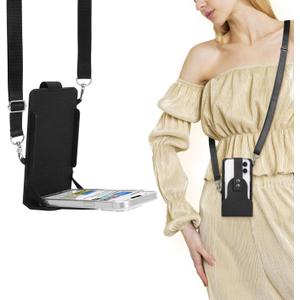 OUTXE Magnetic Small Phone Holder Crossbody Bags, Universal Nylon Cell Phone Holder Bag with Card Holder Adjustable Strap for Shopping/Traveling/Walking Black