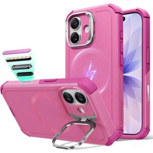 ESR for iPhone 17 Case with Stash Stand, 7X Military-Grade Drop Protection with Camera Control, Shock-Absorbing Phone Rugged Cover, Compatible with MagSafe Accessories, Cyber Series, Pink