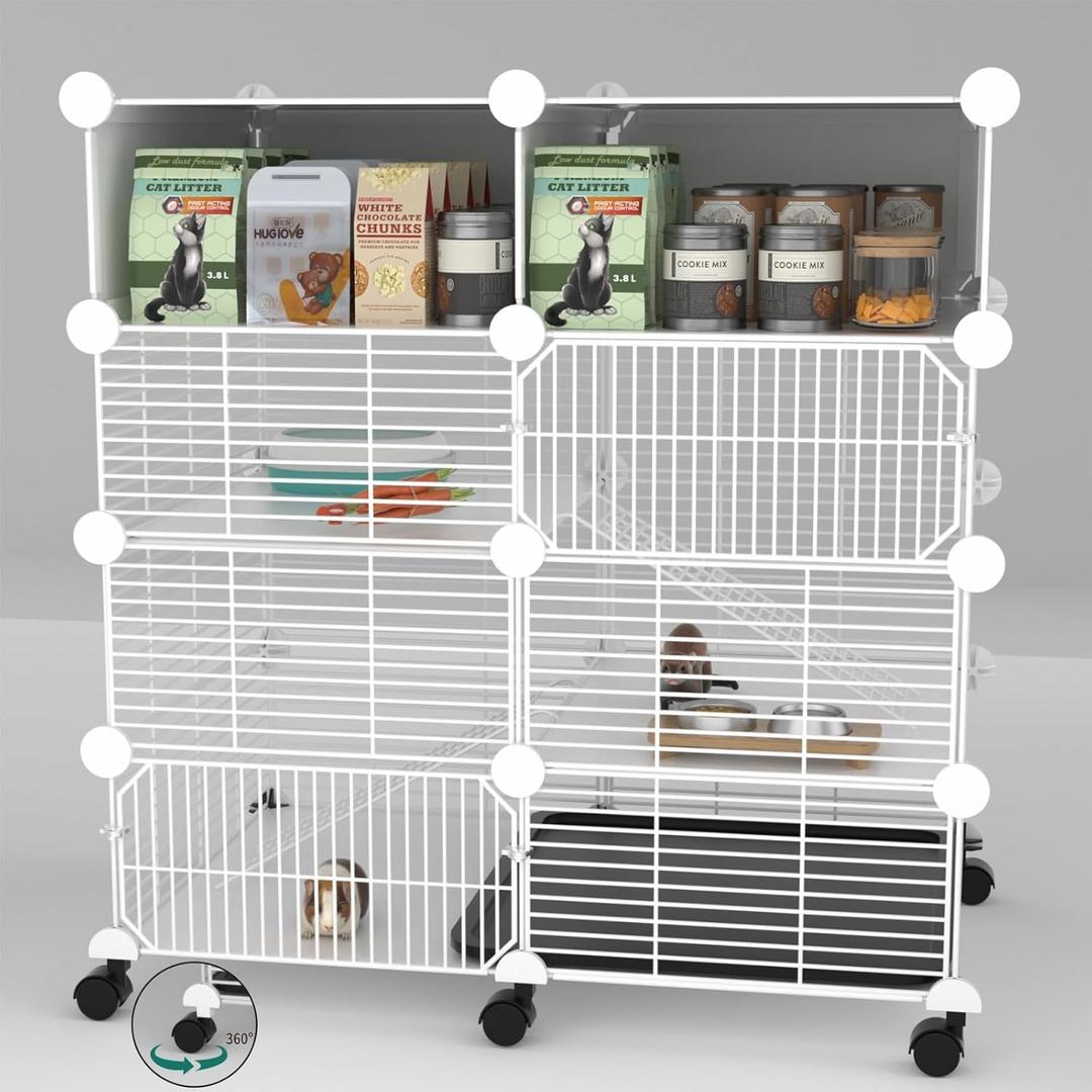 STILLCOVE C&C Guinea Pig Cages Indoor on Wheels, 3 Tier Ferret Cage Small Animal Hideout House with Drawer & Removable Tray, Pet Playpen Fence for 1-3 Hamster Rat Chinchilla Hedgehog