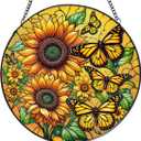 Sunflower Suncatcher,Butterfly Stained Glass Window Hanging,Crystal Suncatcher for Windows,Sunflower Decor Indoor Home & Garden Decor,Sunflower Gifts for Women,Mom,7.87 in,Mother's Day