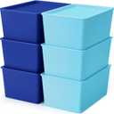 6 Pcs Storage Bins with Lids Small Plastic Storage Containers Stackable Storing Baskets Box for Organizing Shelves (Blue Series)