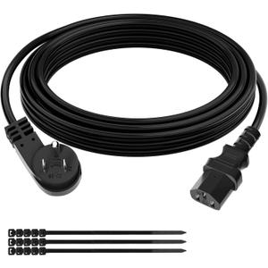 Elecan 3 Prong S Flat Plug Replacement Power Cord 12 FT-45 Degree Angled Plug-Low Profile Heatproof Flexible Durable AC Device Power Cable for Appliance, PC, TV, ETL 18AWG 125V 10A, with Ties