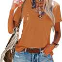 Topstype Deep V Neck T Shirts for Women Short Sleeve Sexy Tops Low Cut Cleavage T Shirt (Medium, Brown)