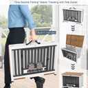 Dog Crate Furniture, Foldable Wooden Dog Kennel Furniture with 360° Rotating Feeding Bowls, Iron Frame Dog Crate with Deepened Sliding Tray, 33" L - White Brown