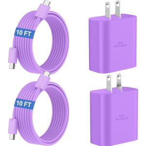 45W Super Fast Charger USB C Android Phone Charger Type C Charger Fast Charging Block with 10FT C Charger Cord for Samsung Galaxy S25/S25 Ultra/S25+/S24 Ultra/S24/S24+/S23/S22/S21/S20/Note20/Note 10 (Purple)