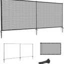 SunnyRoyal 5' x 12' Privacy Fence Screen Panel with Iron Poles Freestanding No Dig Heavy Duty Windscreen Mesh Fabric Temporary Dog Fencing for Outdoor Backyard Patio Garden (Light Gray)