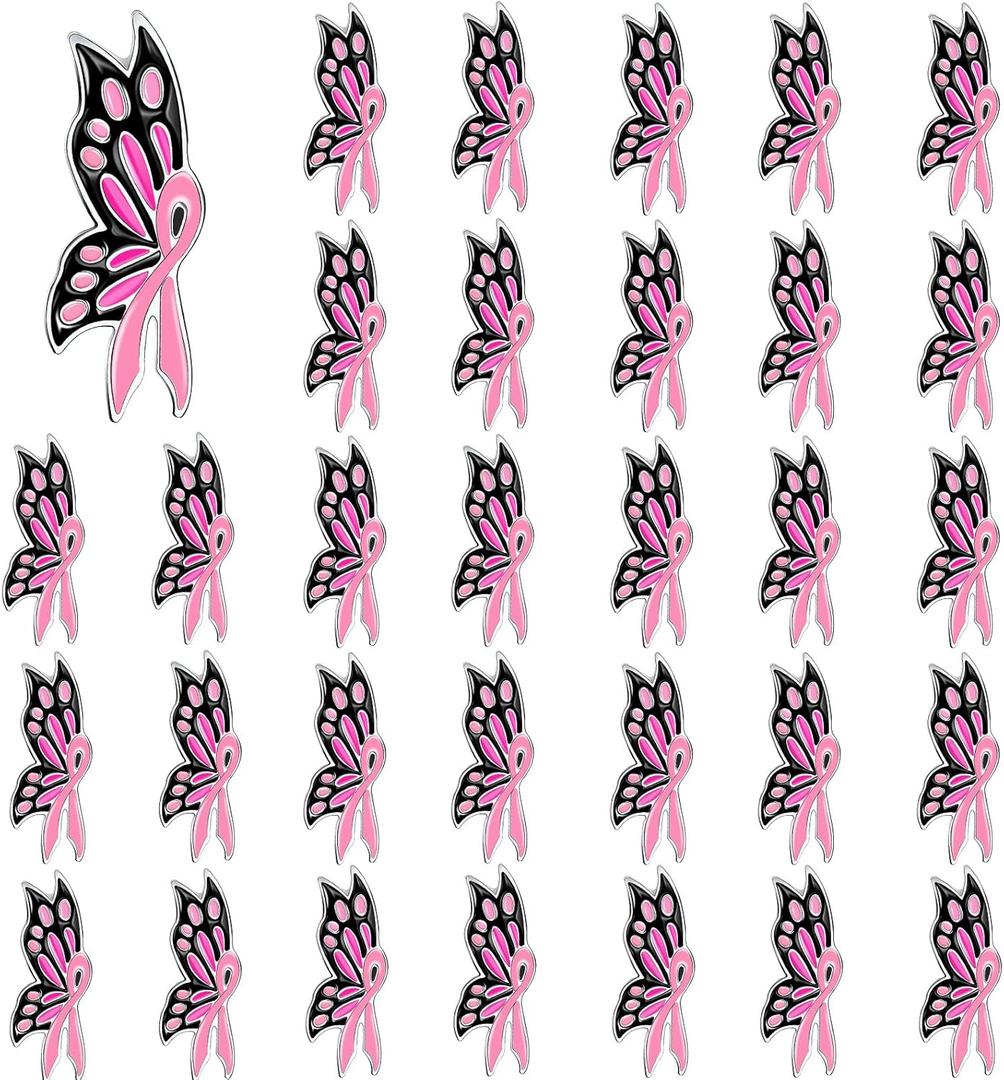 72 PCS Pink Ribbon Butterfly Enamel Brooch Breast Cancer Awareness Lapel Pins Hope Love Ribbon Pins for Women Girls Breast Cancer Survivor Support Statement