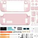 eXtremeRate DIY Full Set Shell with Buttons for Steam Deck LCD, Custom Faceplate Back Plate Replacement Shell for Steam Deck LCD - Cherry Blossoms Pink [Console NOT Included]