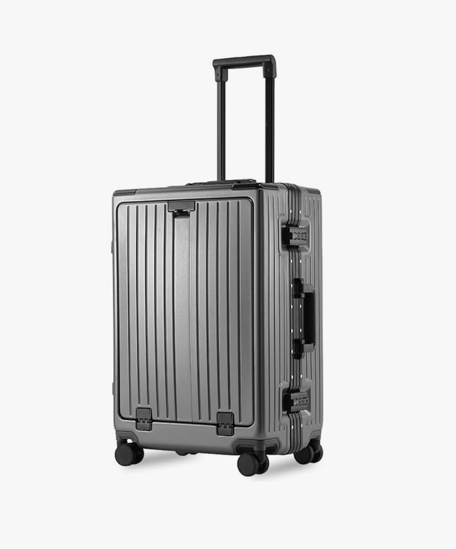 Carry On Luggage 22x14x9 Airline Approved Aluminum Frame, 20 Inch Hard Shell Carry On Luggage, Suitcase Carry-on Zipperless Luggage, TSA Approved (Grey)