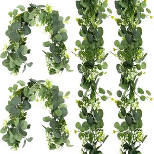 4 PCS Eucalyptus Garland for Table, 5.9ft Artificial Greenery Garland Faux Eucalyptus Leaves Greenery Vines for Wedding Arch Spring Table Runner Festival Centerpieces Backdrop Decorations