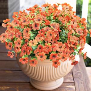 Artificial Flowers for Outdoor Indoor Garden Home Decoration, Faux Flower Daisy with Eucalyptus Leaves Fake Plants Greenery Boxwood Porch Patio, 12 Bundles (Orange)