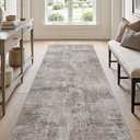 DEXI Hallway Washable Runner Rug 3x8, Modern Abstract Soft Thin Kitchen Runner with Non Slip Backing, Low Pile Entryway Floor Rug, Stain Resistant Carpet for Bedroom Living Room, Grey Brown