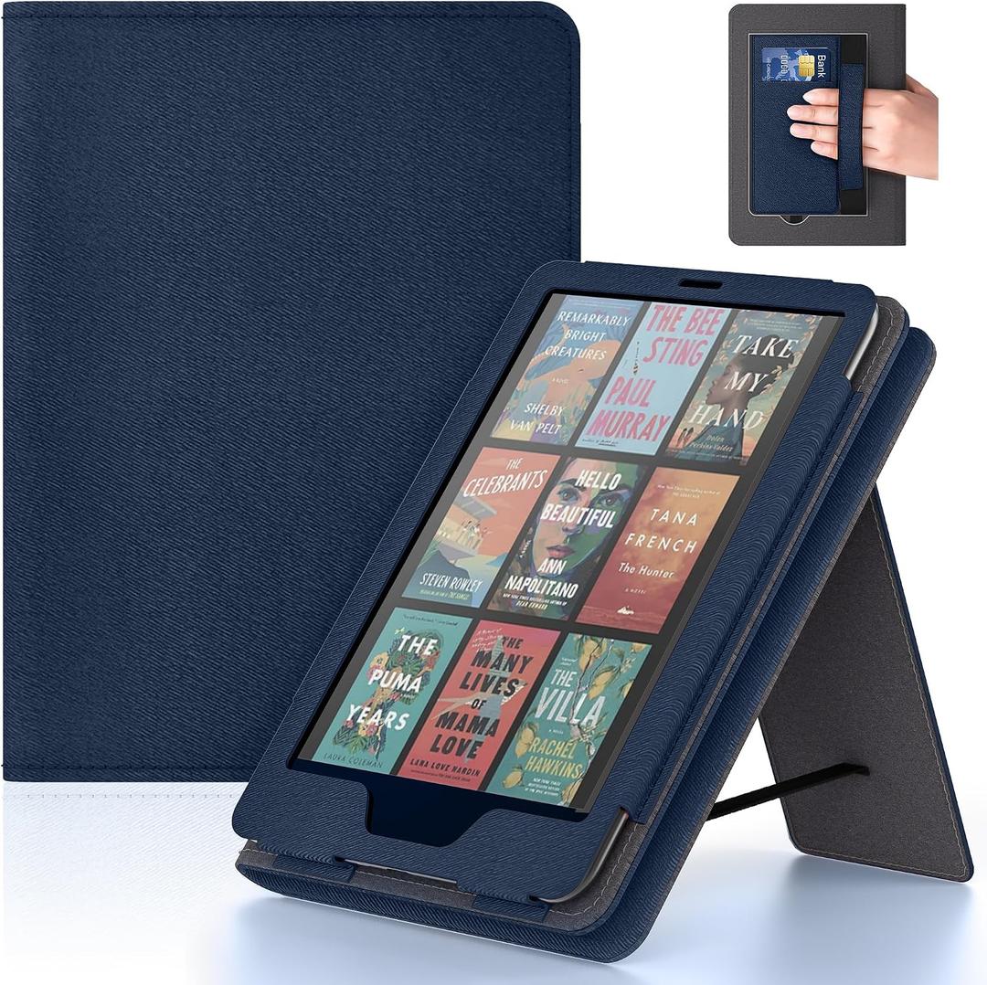 Case with Hand Strap and Stand,Incompatible with Old Version, Durable Synthetic Leather Cover with Auto Sleep Wake,Dark Blue