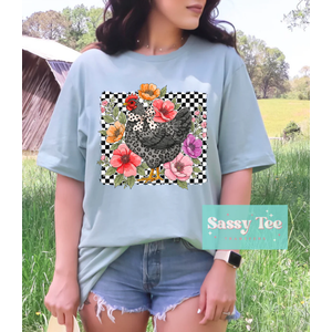 Chicken Shirt Women Farm Tees Funny Graphic Shirt for Chicken Lovers Farm Shirts Chicken Mom Tee Tops (L, Light Blue)