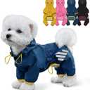 Dog Raincoat, Waterproof Dog Rain Jacket with Hood, Rain Coat with Leash Hole, Reflective Strap for Small Medium Dogs, Lightweight Puppy Clothes(Blue,M)