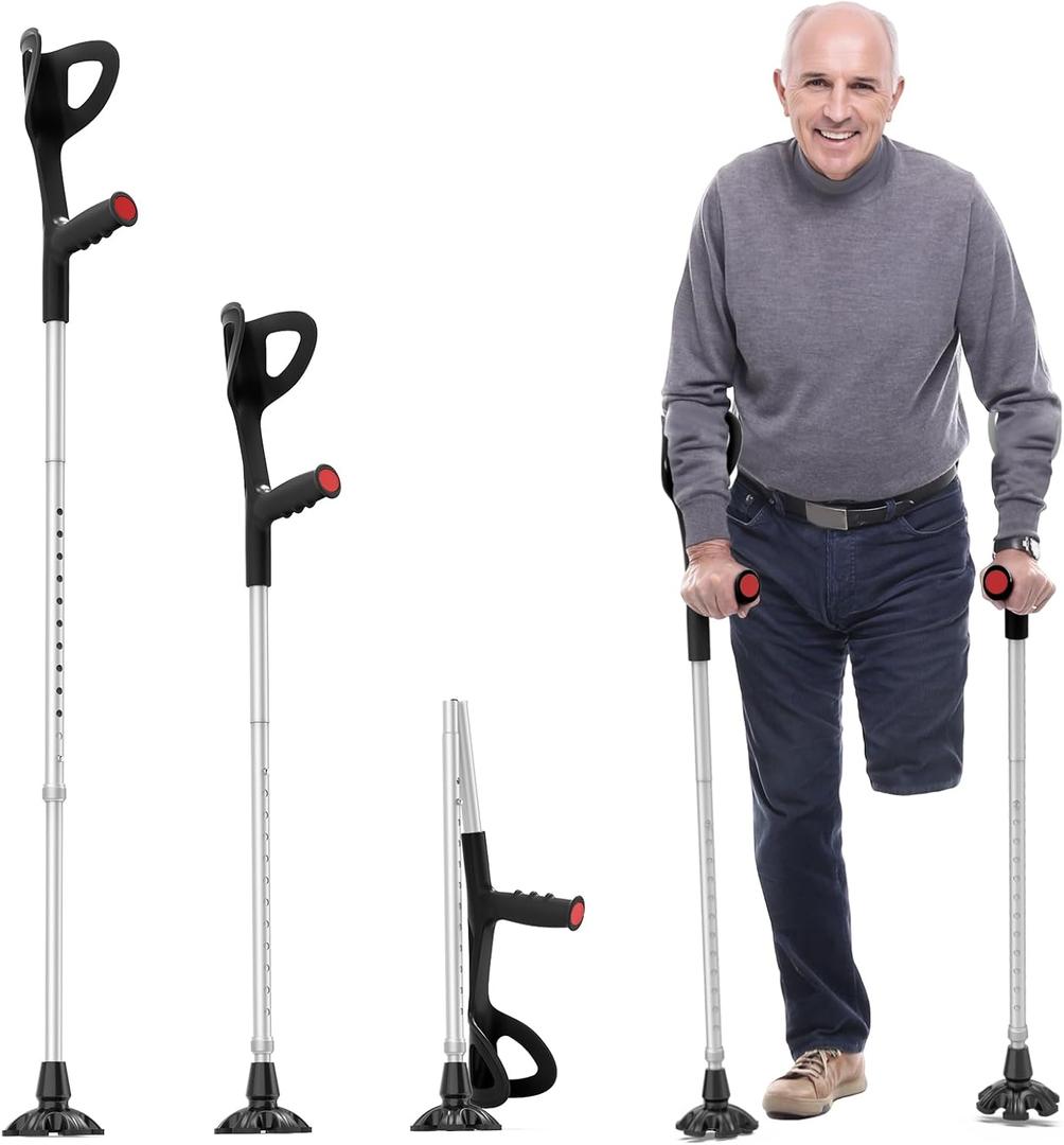 Ergonomic Forearm Crutches for Adults  Adjustable Folding Arm Crutch Pair, Lightweight Heavy Duty Walking Aid with Non-Slip Tips, Portable Travel-Friendly Design (Supports 300 lbs, Black)