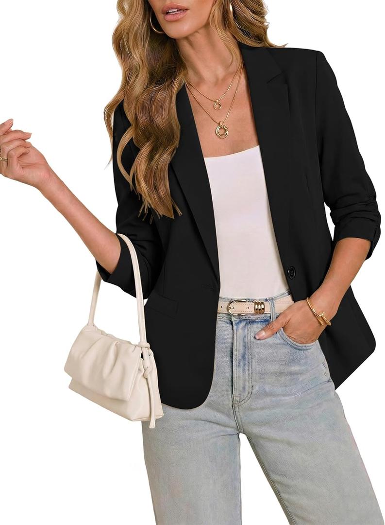 LookbookStore Blazers for Women Suit Jackets Dressy 3/4 Sleeve Blazer Business Casual Outfits for Work (Black, M)