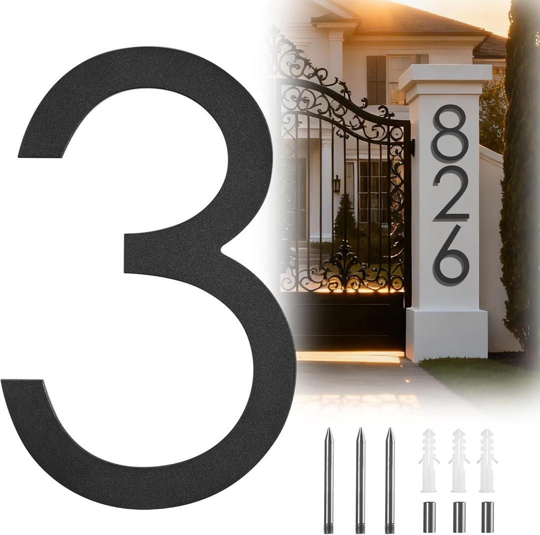 12 Inch Large Address Numbers For House Large Modern Floating House Numbers, Outdoor Metal House Numbers Matte Black Vertical Horizontal Aluminum Home Address Numbers 3