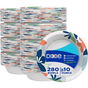 Dixie Small Paper Bowls, 10 Oz, 280 Count (8 packs of 35 bowls), Microwave-Safe, Soak-Proof, Disposable Bowls Great For Snacks, Dessert, And Light Lunch Meals, 288 Count (Pack of 1)