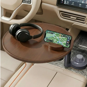Car Desk for Laptop & Car Table Tray, Height-Adjustable 360° Rotating Wood Car Laptop Mount, Cup Holder Table, Steering Wheel Tray, Compatible with Tesla & Most Vehicles
