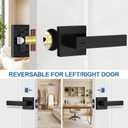 Plustool 6 Pack Matte Black Door Handles Interior, Keyless Interior Door Knobs, Privacy Door Locks for Bedroom Bathroom, Heavy Duty Square Door Lever Locksets, Reversible for Left&Right Handled Doors
