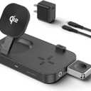 Qi2 Wireless Charging Station Trident, 15W Fast Wireless Charger for Smartphone, AirPods, and Apple Watch  Qi2 Certified, USB-C Ports for Smartwatch, Silent Operation, Adjustable LED, Grey