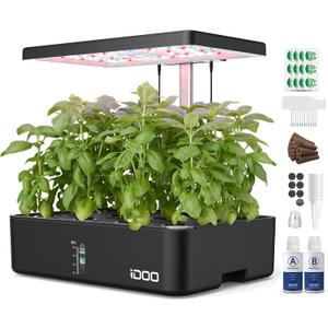 IDOO Hydroponics Growing System Kit 12Pods, Indoor Herb Garden System, with LED Grow Light, Built-in Fan, Auto-Timer, Adjustable Height Up to 11.3", for Home School, for Women Mom, for Christmas Gifts (Black)