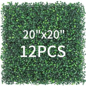 Grass Wall Panels 12pcs 20"x20" Artificial Boxwood Panels,UV Protection Indoor Outdoor Faux Grass Wall Backdrop Hedge Grass Wall Decor Garden Backyard Fake Greenery Wall Fence Party