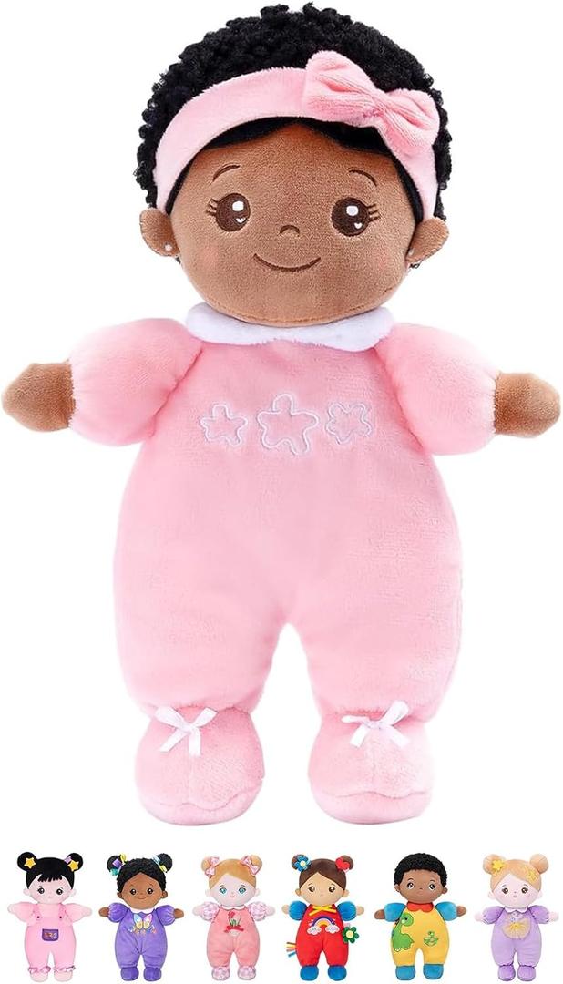 OUOZZZ 10" Black Baby Doll - 1 Year Old Girl Birthday Gifts First African American Baby Dolls for Toddler Girl Toys, Snuggle Buddy for Infants (C-nevaeh03 Pink)