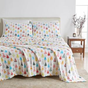 Great Bay Home 4-Piece Velvet Plush Micro Fleece King Size Sheet Set - Deluxe Microplush Non-Pilling Bed Sheets- Lavish Sherpa Winter Bedding Set (Happy Hillside)