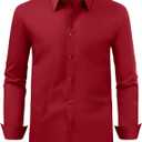 Beotyshow Mens Shirts Button Down Long Sleeve Business Casual Polo Collared Dress Tee Shirts (Medium, Wine)