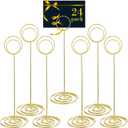 24 Pack 8.86 Inch Table Number Holder Wire Photo Holder Picture Name Menu Clips Memo Note Cards Stand for Wedding Reception Anniversary Birthday Centerpieces(Gold)