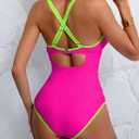 B2prity Women's V Neck One Piece Swimsuit Tummy Control Slimming Bathing Suit Double Straps Crisscross Back Swimwear (XL)
